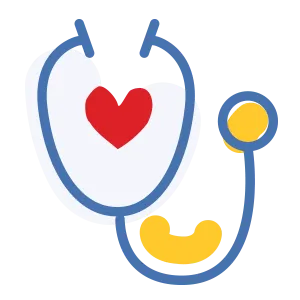 illustrated icon of medical stethoscope, representing medical care